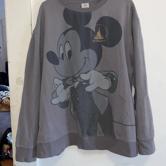Disney Tops - Disney Gray Mickey Mouse Crewneck Sweatshirt with Gold Accent